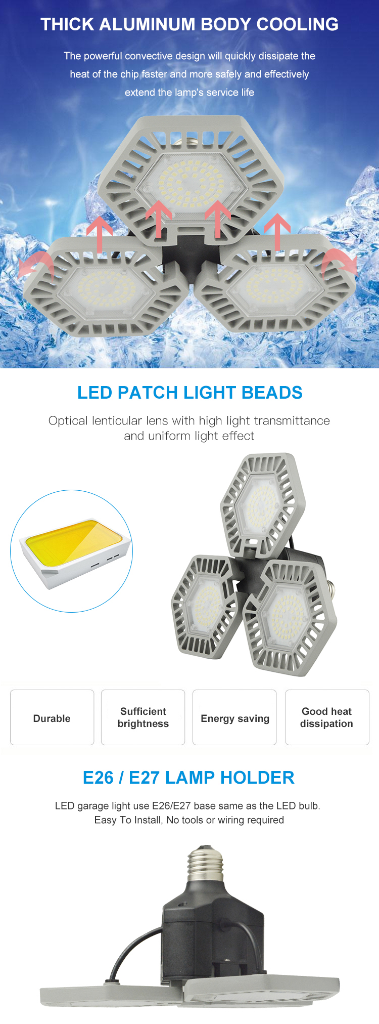 Led Garage Lights, Deformable Led Garage Ceiling Lights With Adjustables  Panels, Led Shop Lights For Garage Workshop Basement Support E26/e27 Screw